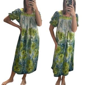 Handmade Floral Square Neck Maxi Dress